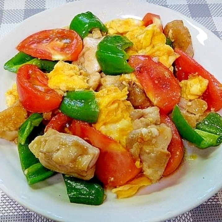 鶏肉とトマトふんわり卵のオイスターソース炒め